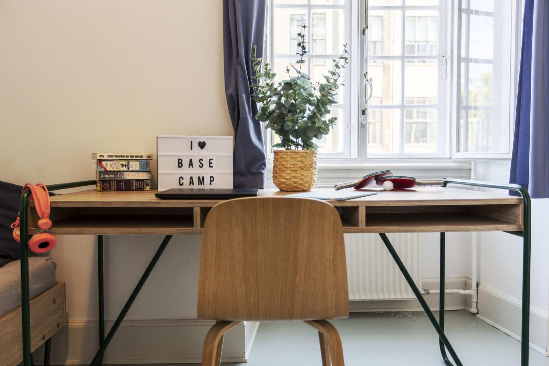 study area in a single accessible room at Basecamp Copenhagen student dorm